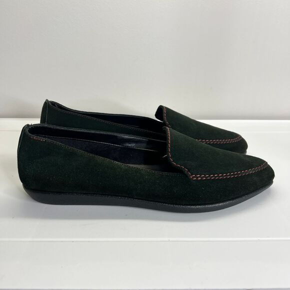 The Flexx Sartoris Shoes 9.5 Green Suede Leather Slip On Flats Pointed Toe - Picture 3 of 15
